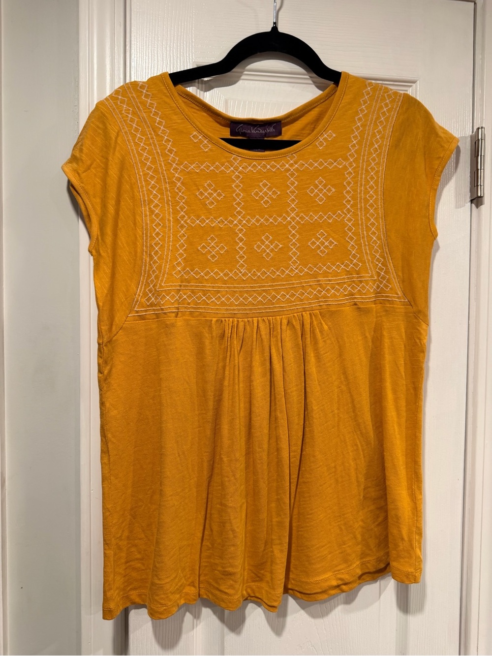 NWT Gloria Vanderbilt Size XS Embroidered Babydoll Peasant Top Short Sleeve Boho